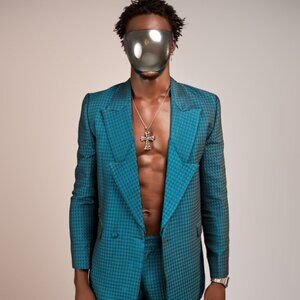 Teal Checkered Men's Suit